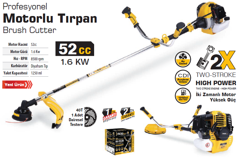 SGS MOTORLU TIRPAN 52CC 1,6 KW HIGH POWER