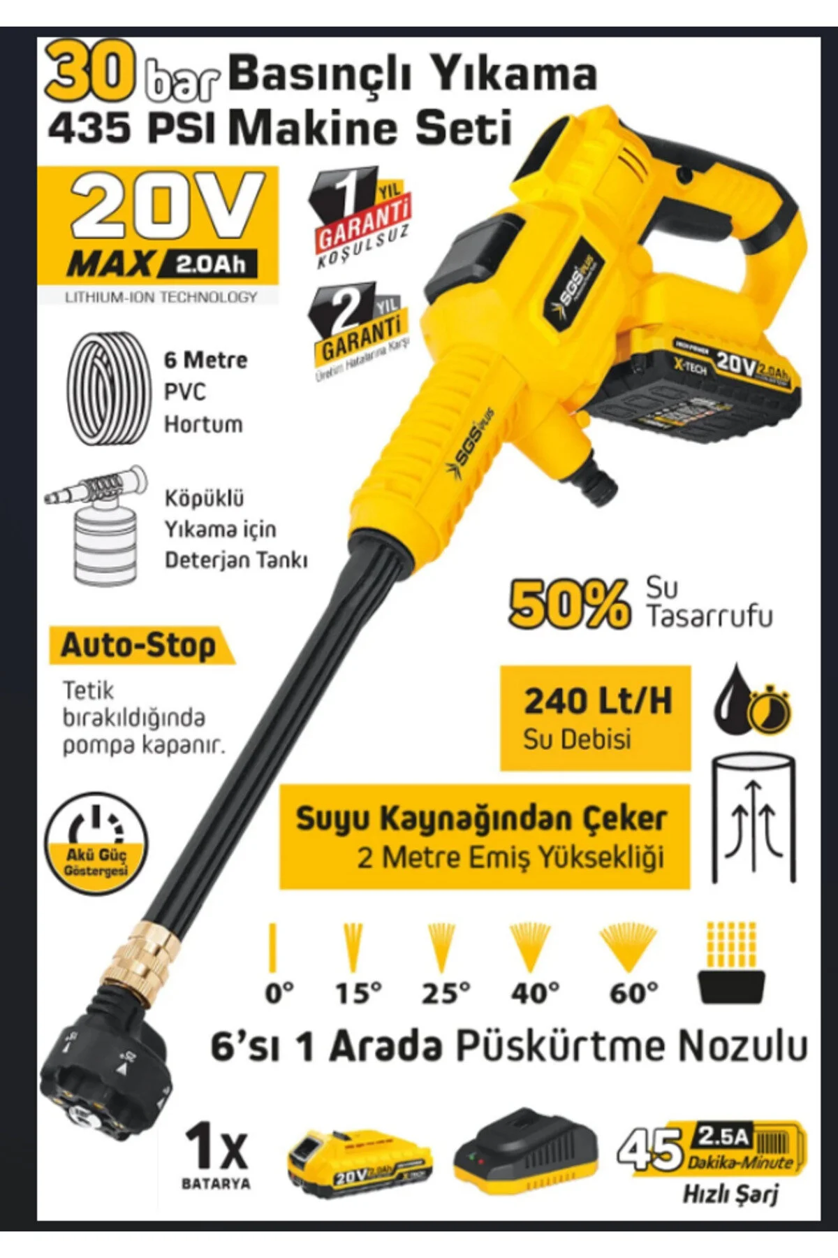 SGS AKÜLÜ BASINÇLI YIKAMA MAKİNESİ SETİ 30 BAR