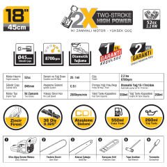 SGS5354 Benzinli Motorlu Testere 45cm