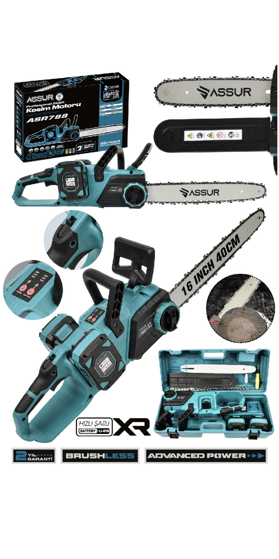 ASSUR 21v Çift Batarya Şarjlı 40cmpala Otomatik Yağlamalı Dal Budama Makinesi Testeresi Kesim Motoru